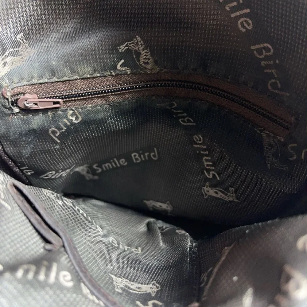 Smile Bird Leather faded Brown Men small messenger bag .Nylon adjustable strap.